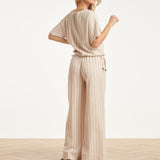 Gestreepte Broek Met Ingeweven Structuur En Elastische Tailleband | Off White - Black