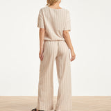 Gestreepte Broek Met Ingeweven Structuur En Elastische Tailleband | Off White - Black