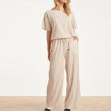 Gestreepte Broek Met Ingeweven Structuur En Elastische Tailleband | Off White - Black