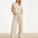 Gestreepte Broek Met Ingeweven Structuur En Elastische Tailleband | Off White - Black