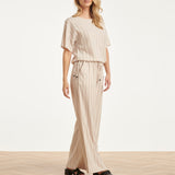 Gestreepte Broek Met Ingeweven Structuur En Elastische Tailleband | Off White - Black