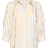 Blusa Feminina às Riscas com Mangas Balão | Dark Sand - Off White