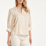 Blusa Feminina às Riscas com Mangas Balão | Dark Sand - Off White