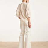 Blusa Feminina às Riscas com Mangas Balão | Dark Sand - Off White