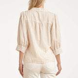 Blusa Feminina às Riscas com Mangas Balão | Dark Sand - Off White