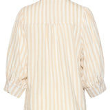 Blusa Feminina às Riscas com Mangas Balão | Dark Sand - Off White