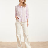 Blusa Feminina às Riscas com Mangas Balão | Lilac - White