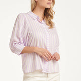 Blusa Feminina às Riscas com Mangas Balão | Lilac - White