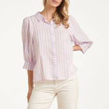 Blusa Feminina às Riscas com Mangas Balão | Lilac - White