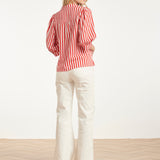 Blusa Feminina às Riscas com Mangas Balão | Red - White