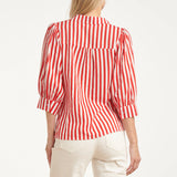 Blusa Feminina às Riscas com Mangas Balão | Red - White
