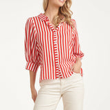 Blusa Feminina às Riscas com Mangas Balão | Red - White