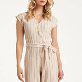 Gestreepte Jumpsuit Met Ingeweven Structuur | Off White - Black