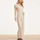 Gestreepte Jumpsuit Met Ingeweven Structuur | Off White - Black