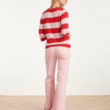 Gestreepte Knit Trui – Rood & Roze Colourblock | Red - Pink