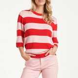 Gestreepte Knit Trui – Rood & Roze Colourblock | Red - Pink