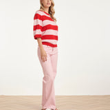 Gestreepte Knit Trui – Rood & Roze Colourblock | Red - Pink
