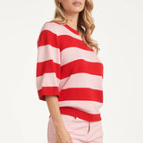 Gestreepte Knit Trui – Rood & Roze Colourblock | Red - Pink
