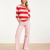 Gestreepte Knit Trui – Rood & Roze Colourblock | Red - Pink