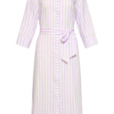 Vestido Maxi às Riscas com Cinto | Lilac - White