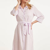 Vestido Maxi às Riscas com Cinto | Lilac - White