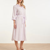 Vestido Maxi às Riscas com Cinto | Lilac - White