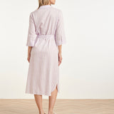 Vestido Maxi às Riscas com Cinto | Lilac - White