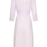 Vestido Maxi às Riscas com Cinto | Lilac - White