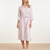 Vestido Maxi às Riscas com Cinto | Lilac - White