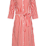 Vestido Maxi às Riscas com Cinto | Red - White