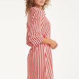 Vestido Maxi às Riscas com Cinto | Red - White