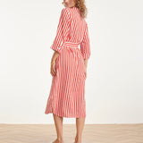 Vestido Maxi às Riscas com Cinto | Red - White
