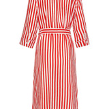 Vestido Maxi às Riscas com Cinto | Red - White