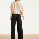 Gestreepte Top Met Ingeweven Structuur En Verstelbare Zoom | Off White - Black