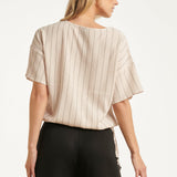 Gestreepte Top Met Ingeweven Structuur En Verstelbare Zoom | Off White - Black