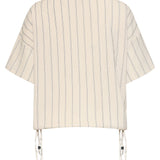 Gestreepte Top Met Ingeweven Structuur En Verstelbare Zoom | Off White - Black