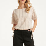 Gestreepte Top Met Ingeweven Structuur En Verstelbare Zoom | Off White - Black