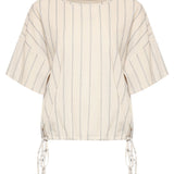 Gestreepte Top Met Ingeweven Structuur En Verstelbare Zoom | Off White - Black