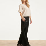 Gestreepte Top Met Ingeweven Structuur En Verstelbare Zoom | Off White - Black