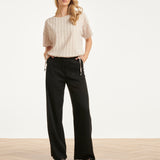 Gestreepte Top Met Ingeweven Structuur En Verstelbare Zoom | Off White - Black