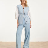 Colete Acolchoado com Cinto a Laço | Denim