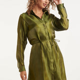 Vestido Midi Brilhante com Cordão na Cintura | Army