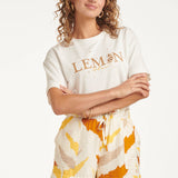 T-Shirt Gráfica 'Lemon Glow' com Bordado | White - Yellow