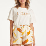 T-Shirt Gráfica 'Lemon Glow' com Bordado | White - Yellow