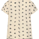 Top com Decote V, Bordado Azteca Gráfico e Mangas Curtas | Off White - Black
