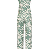 Groene Stretch Jumpsuit Met Bladprint En Ceintuur | Jade - Off White