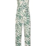 Groene Stretch Jumpsuit Met Bladprint En Ceintuur | Jade - Off White