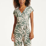 Groene Stretch Jumpsuit Met Bladprint En Ceintuur | Jade - Off White
