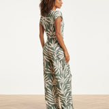 Groene Stretch Jumpsuit Met Bladprint En Ceintuur | Jade - Off White