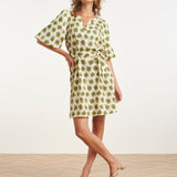 Jurk Met Abstracte Groene Dieren Print En Ceintuur | Army - Off White